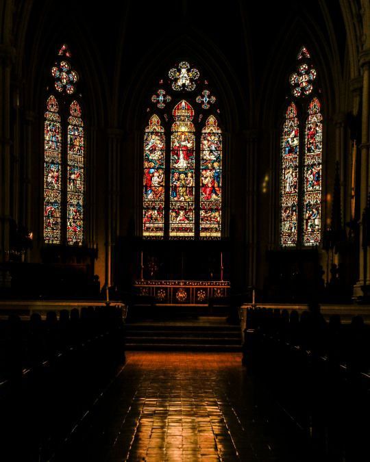 a beautiful chapel with stained glass